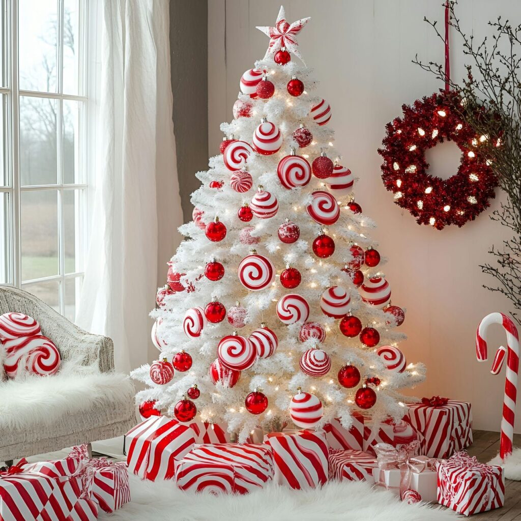 05. Peppermint Dream Tree With Red and White Striped Ornaments