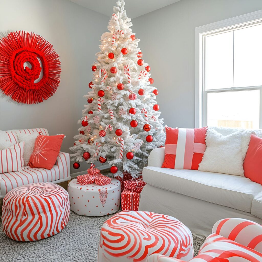 05. Peppermint Dream Tree With Red and White Striped Ornaments