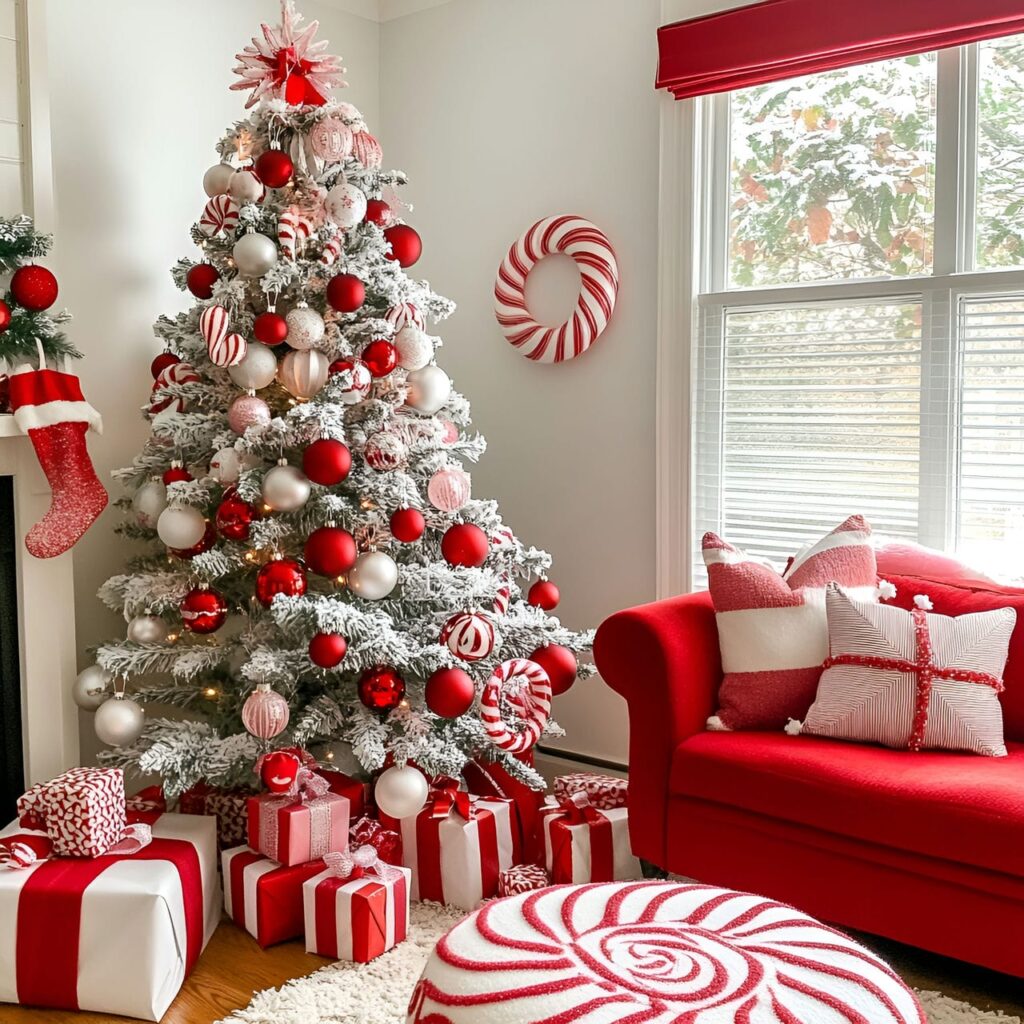 05. Peppermint Dream Tree With Red and White Striped Ornaments