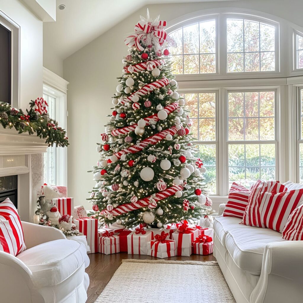 05. Peppermint Dream Tree With Red and White Striped Ornaments