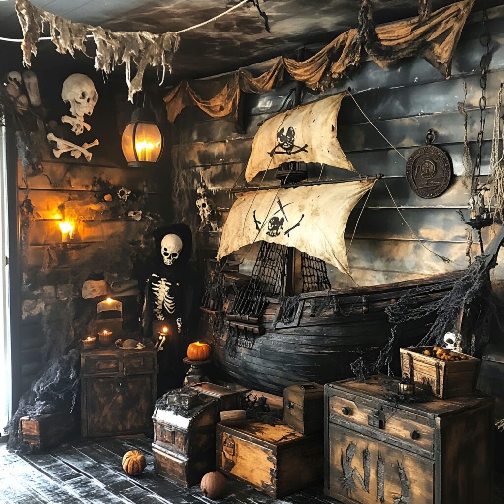 10. Pirate Shipwreck Garage with Skeletons and Tattered Sails