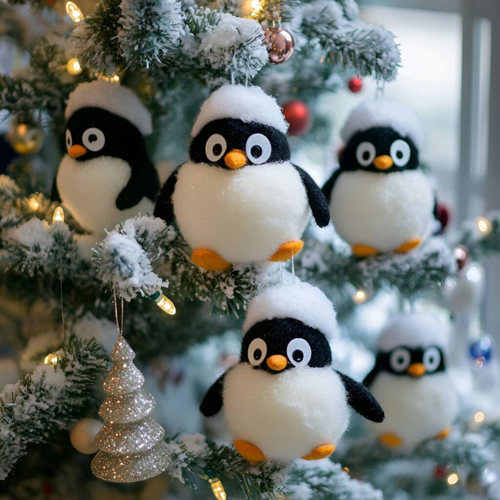 11. Playful Penguin Party Tree With Snowball Garlands and Penguins