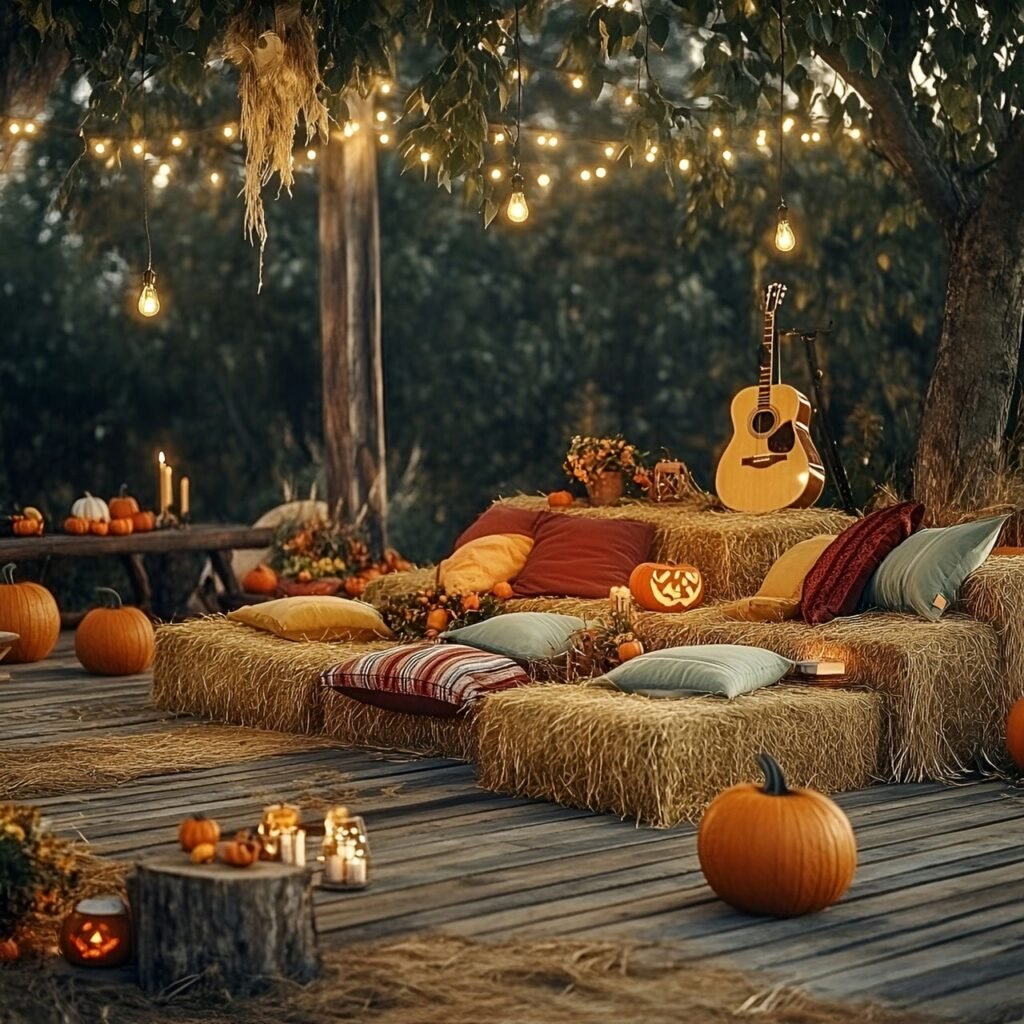 03. Pumpkin Spice Seating Area with Scented Candles and Pillows