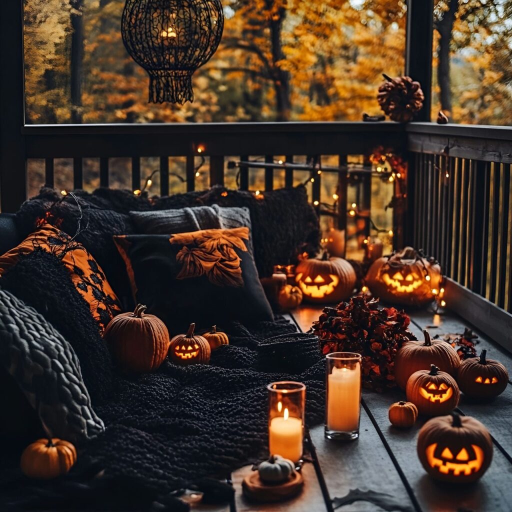 03. Pumpkin Spice Seating Area with Scented Candles and Pillows