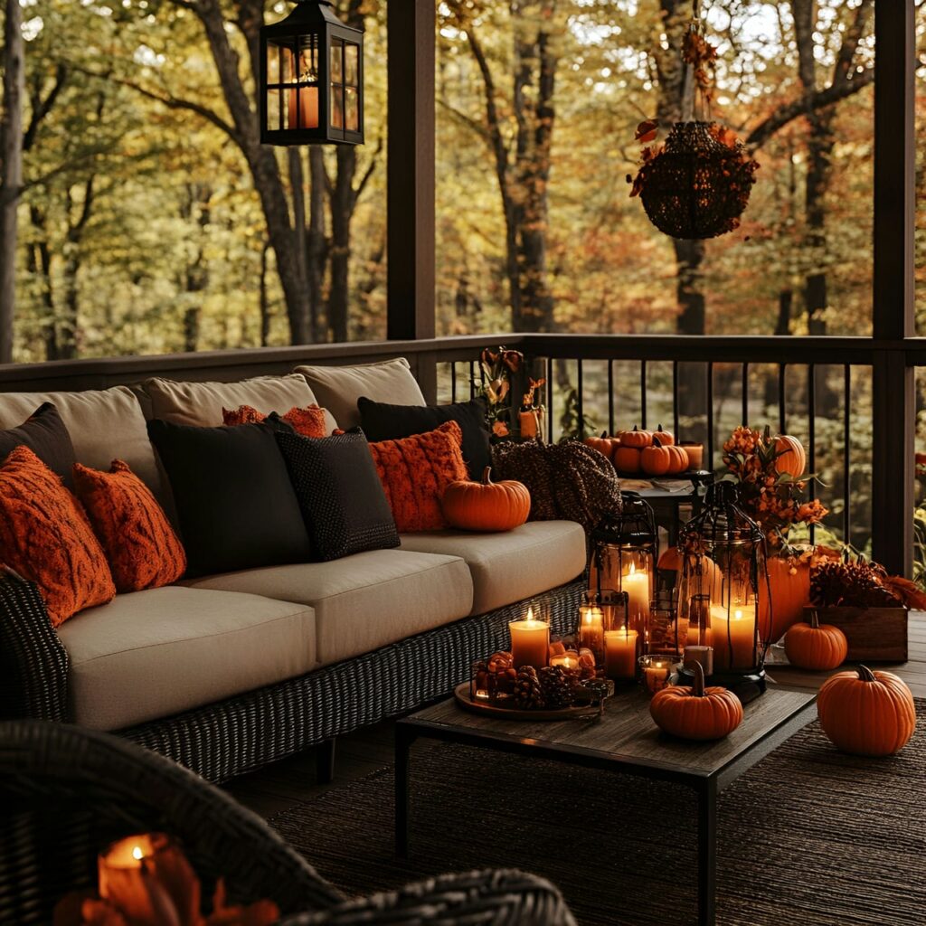 03. Pumpkin Spice Seating Area with Scented Candles and Pillows