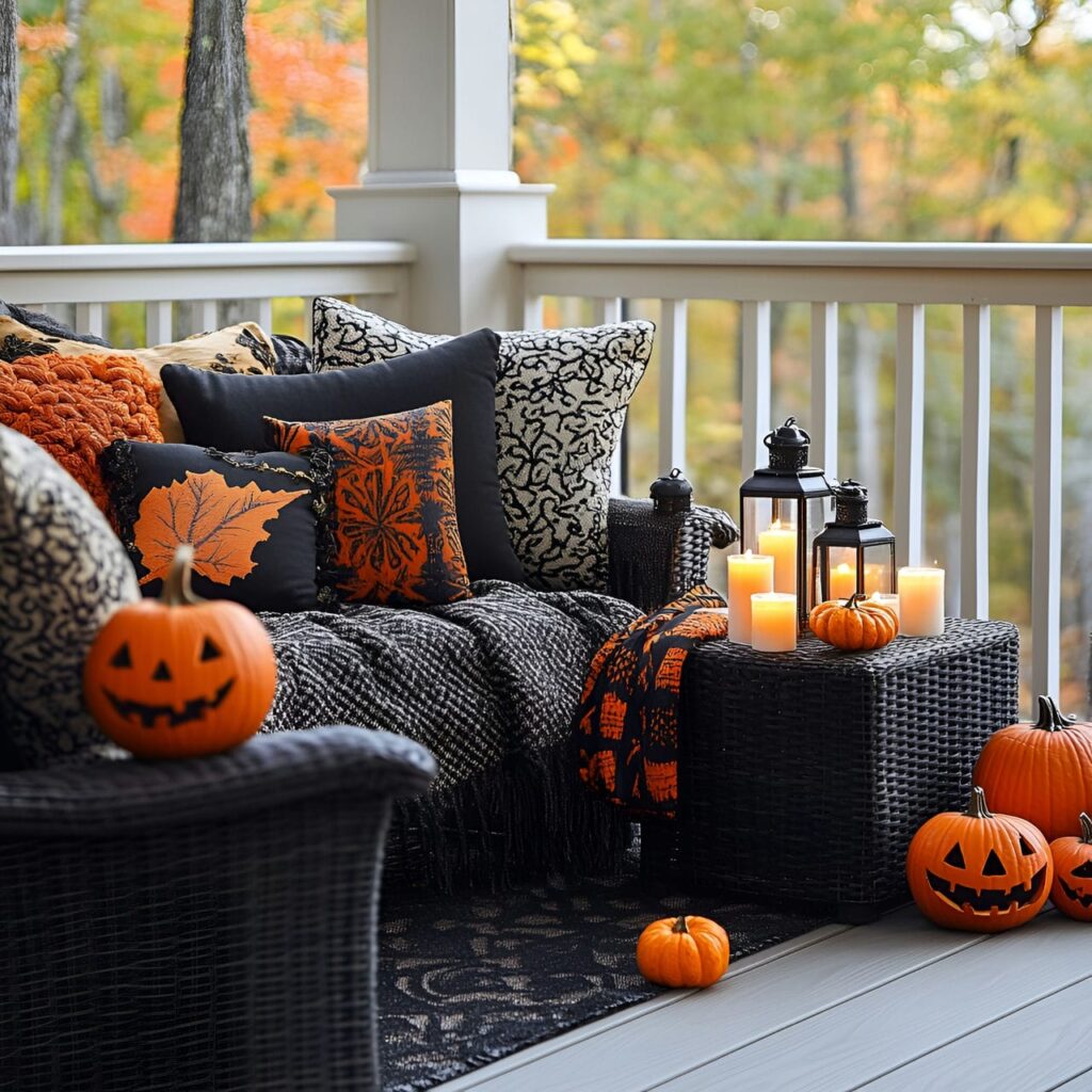 03. Pumpkin Spice Seating Area with Scented Candles and Pillows