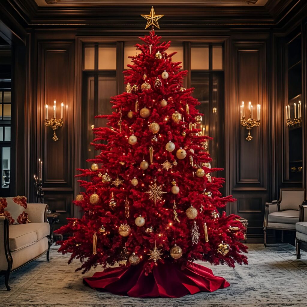 08. Red and Gold Regal Christmas Tree with Velvet Garlands