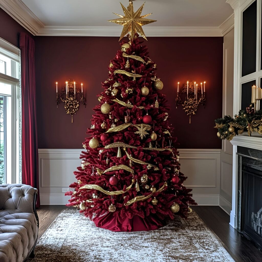 08. Red and Gold Regal Christmas Tree with Velvet Garlands