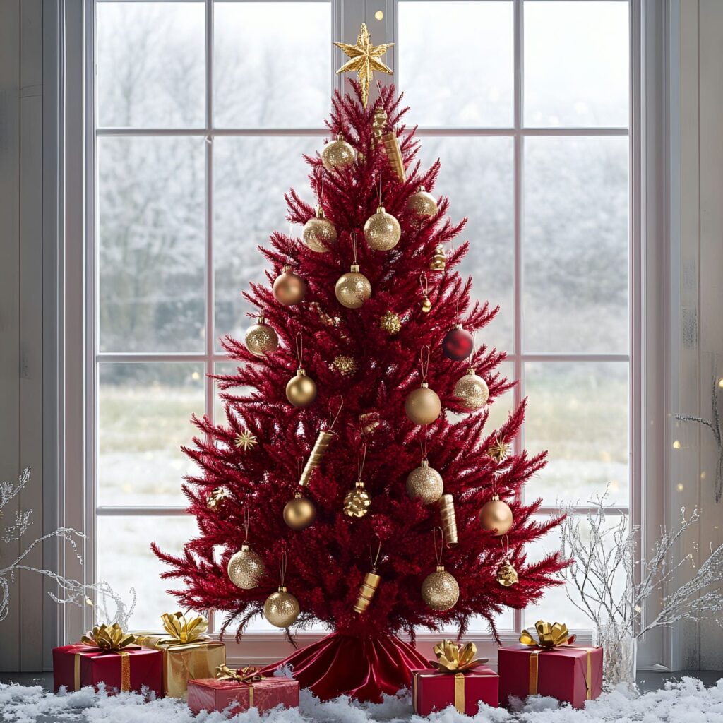 08. Red and Gold Regal Christmas Tree with Velvet Garlands