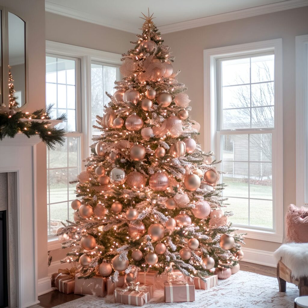 08. Rose Gold Glam Christmas Tree with Soft Hues