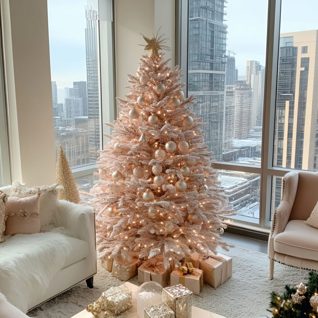 08. Rose Gold Glam Christmas Tree with Soft Hues