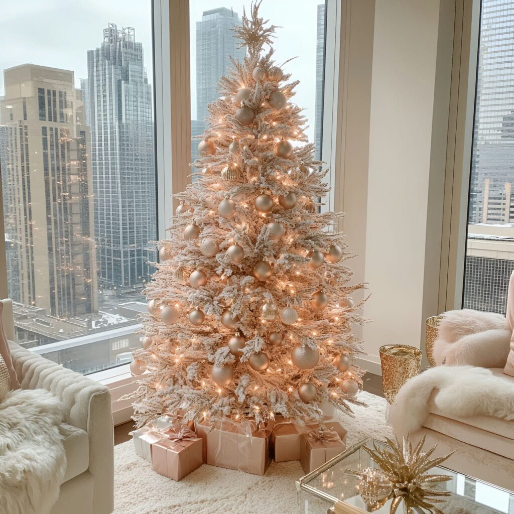 08. Rose Gold Glam Christmas Tree with Soft Hues