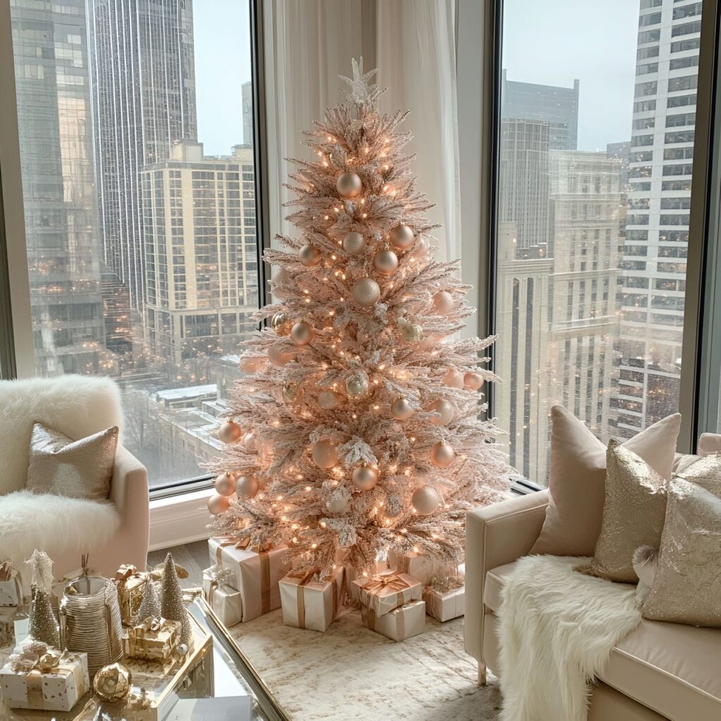 08. Rose Gold Glam Christmas Tree with Soft Hues