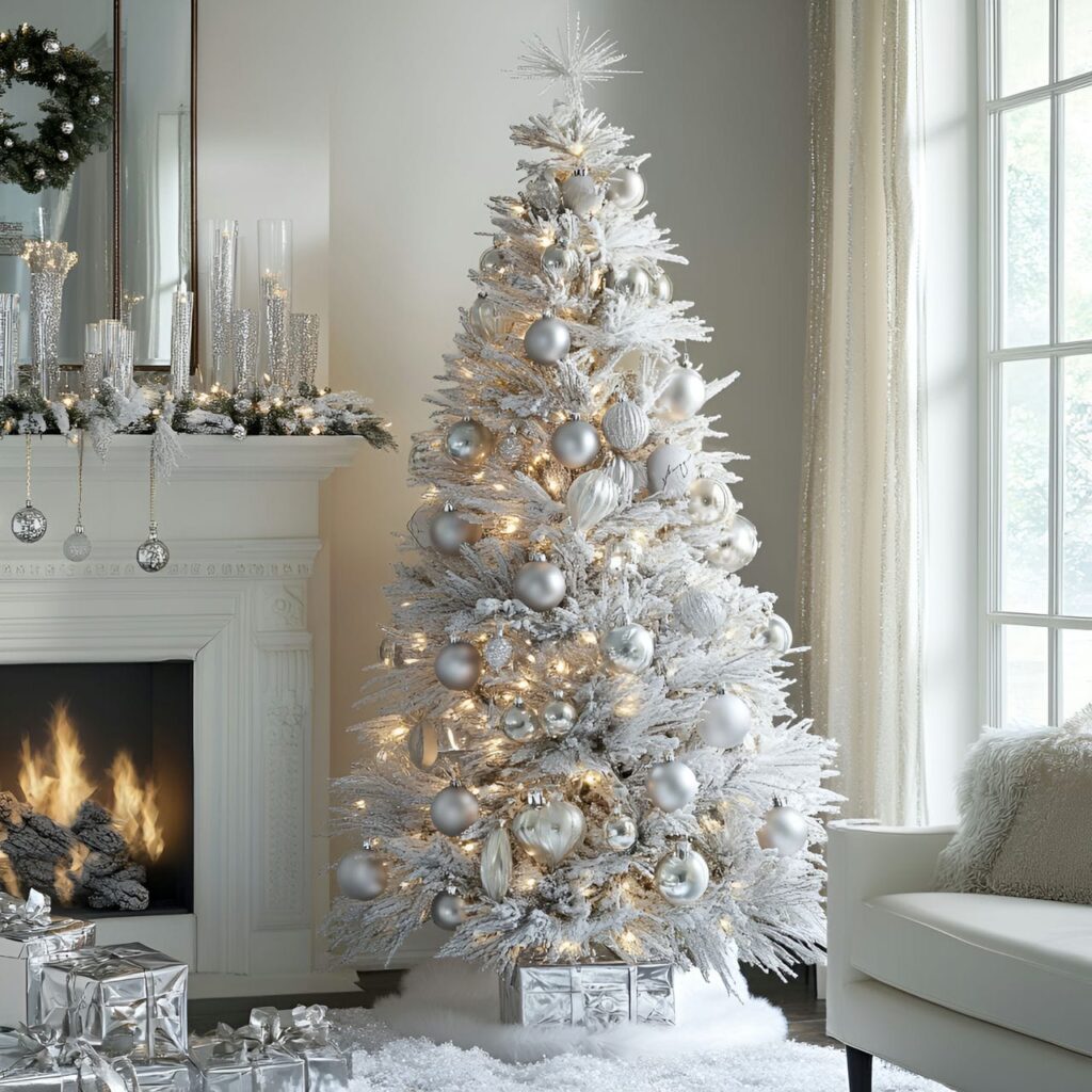 29. Silver Sequin Tree with Shining Holiday Baubles