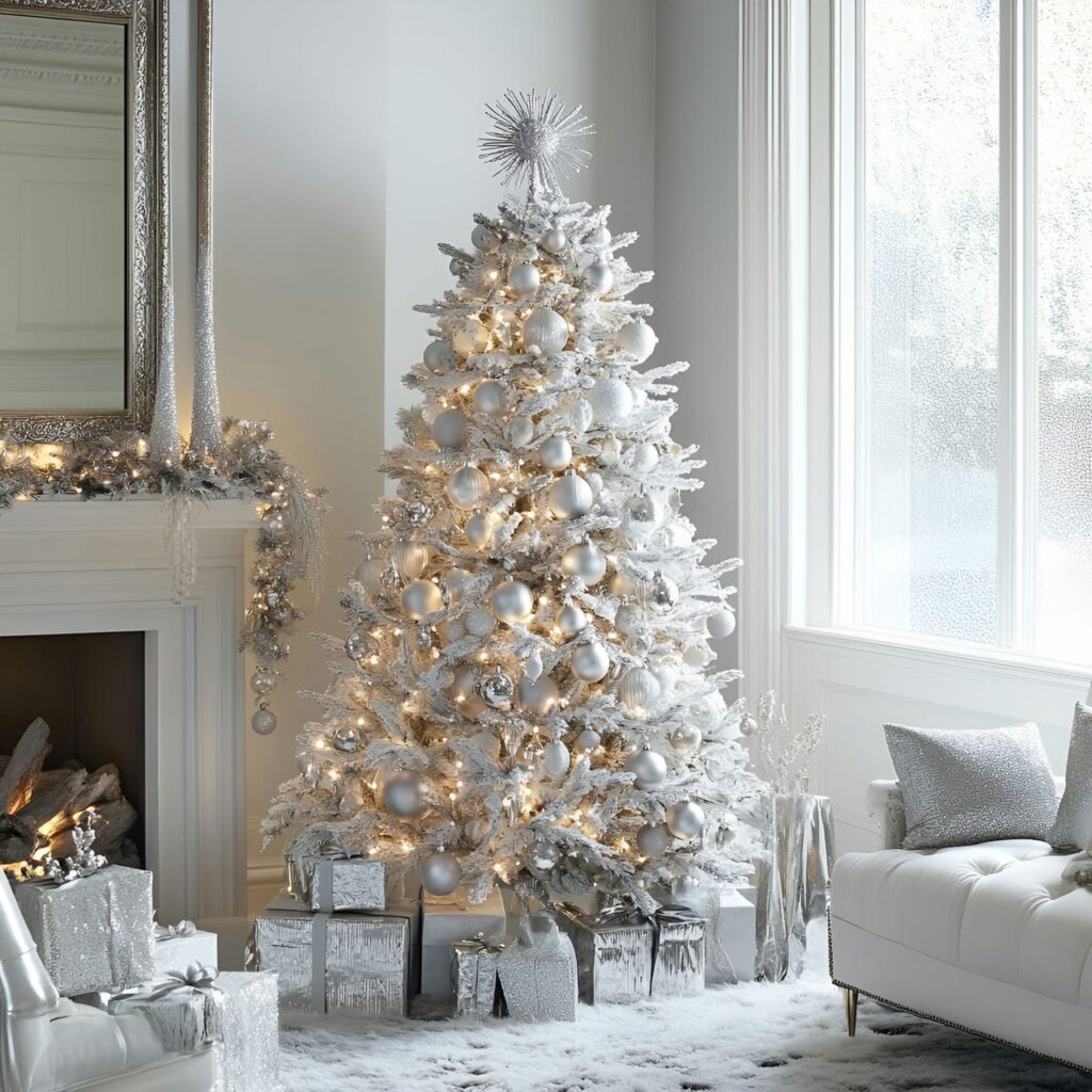 29. Silver Sequin Tree with Shining Holiday Baubles