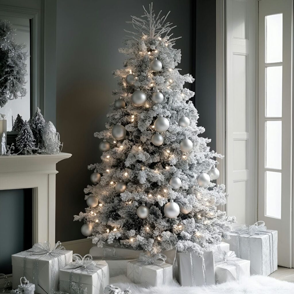 29. Silver Sequin Tree with Shining Holiday Baubles