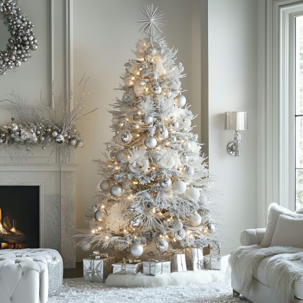 29. Silver Sequin Tree with Shining Holiday Baubles