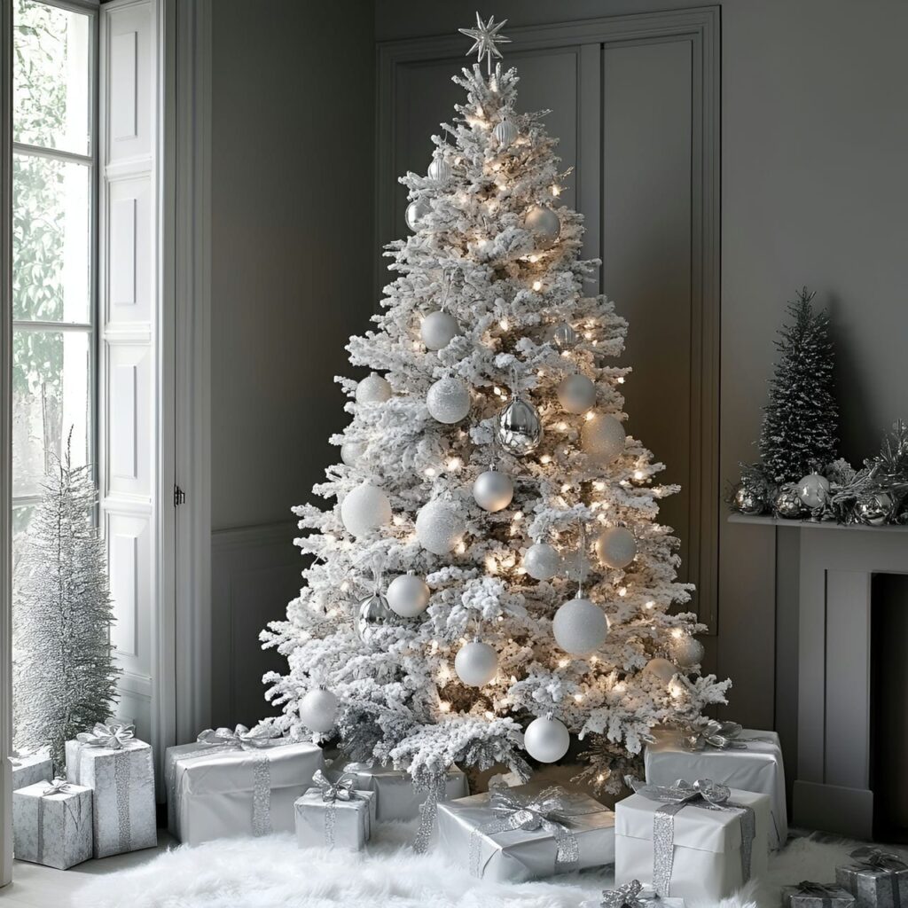 29. Silver Sequin Tree with Shining Holiday Baubles