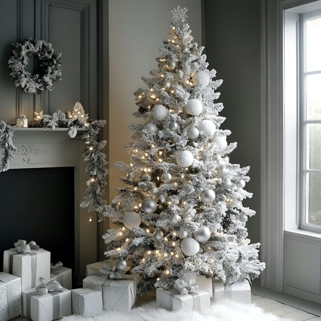 29. Silver Sequin Tree with Shining Holiday Baubles