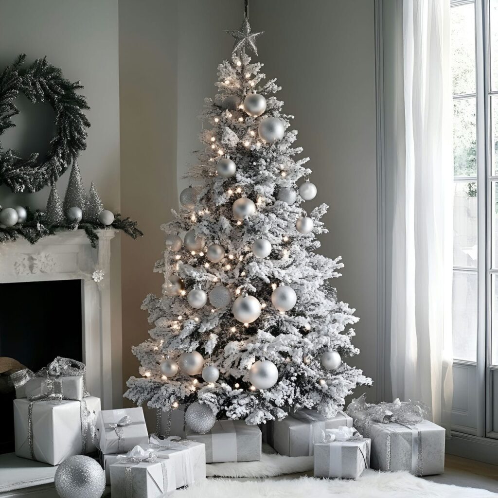 29. Silver Sequin Tree with Shining Holiday Baubles