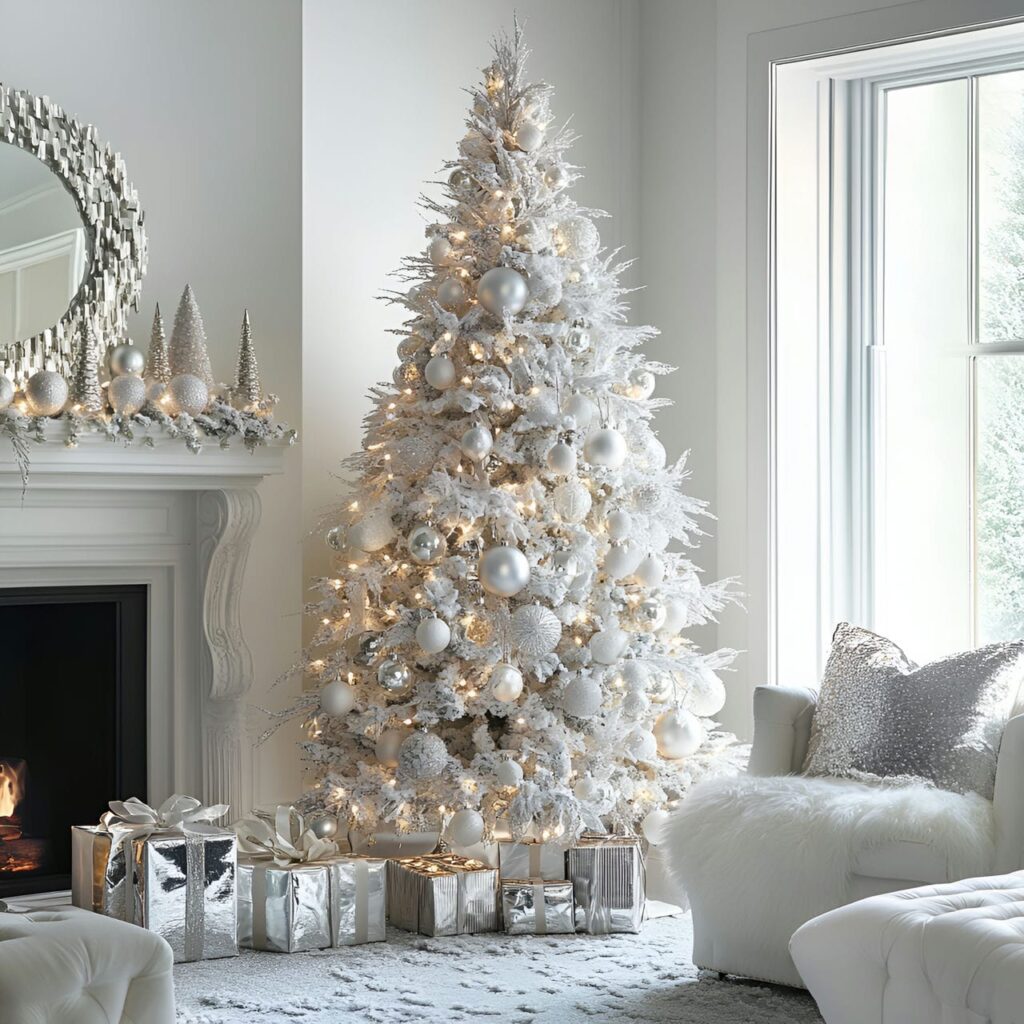 29. Silver Sequin Tree with Shining Holiday Baubles