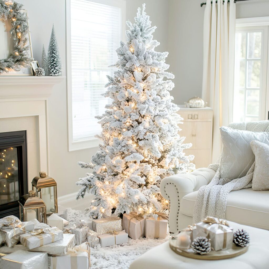 08. Silver & White Snowy Tree with Frosty Pinecones