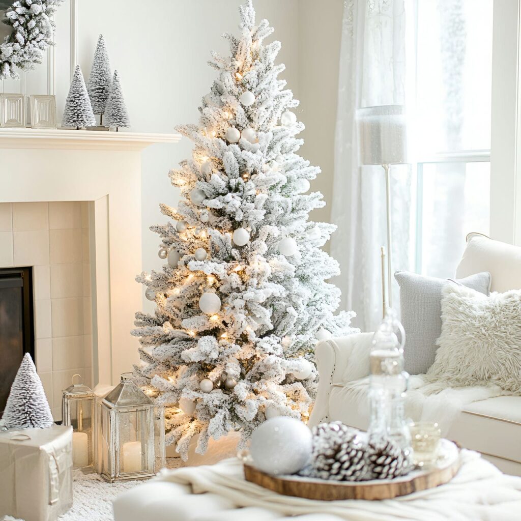 08. Silver & White Snowy Tree with Frosty Pinecones