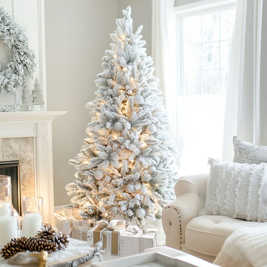 08. Silver & White Snowy Tree with Frosty Pinecones