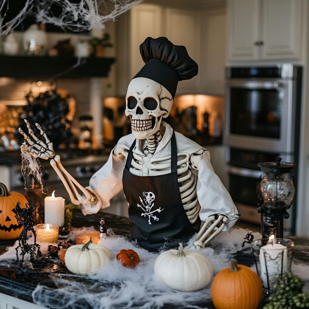 15. Skeleton Chef with Kitchen Utensils and Cobwebs