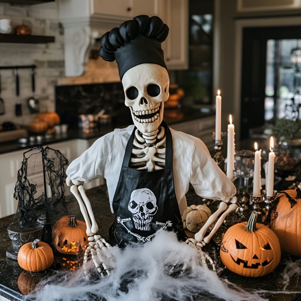 15. Skeleton Chef with Kitchen Utensils and Cobwebs