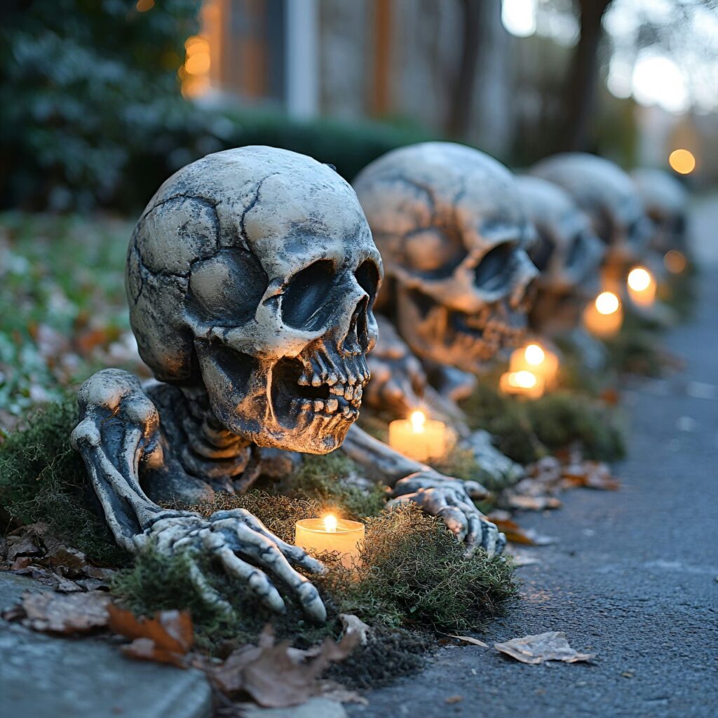 16. Skeleton Hands and Cursed Ground with Flickering LED Candles