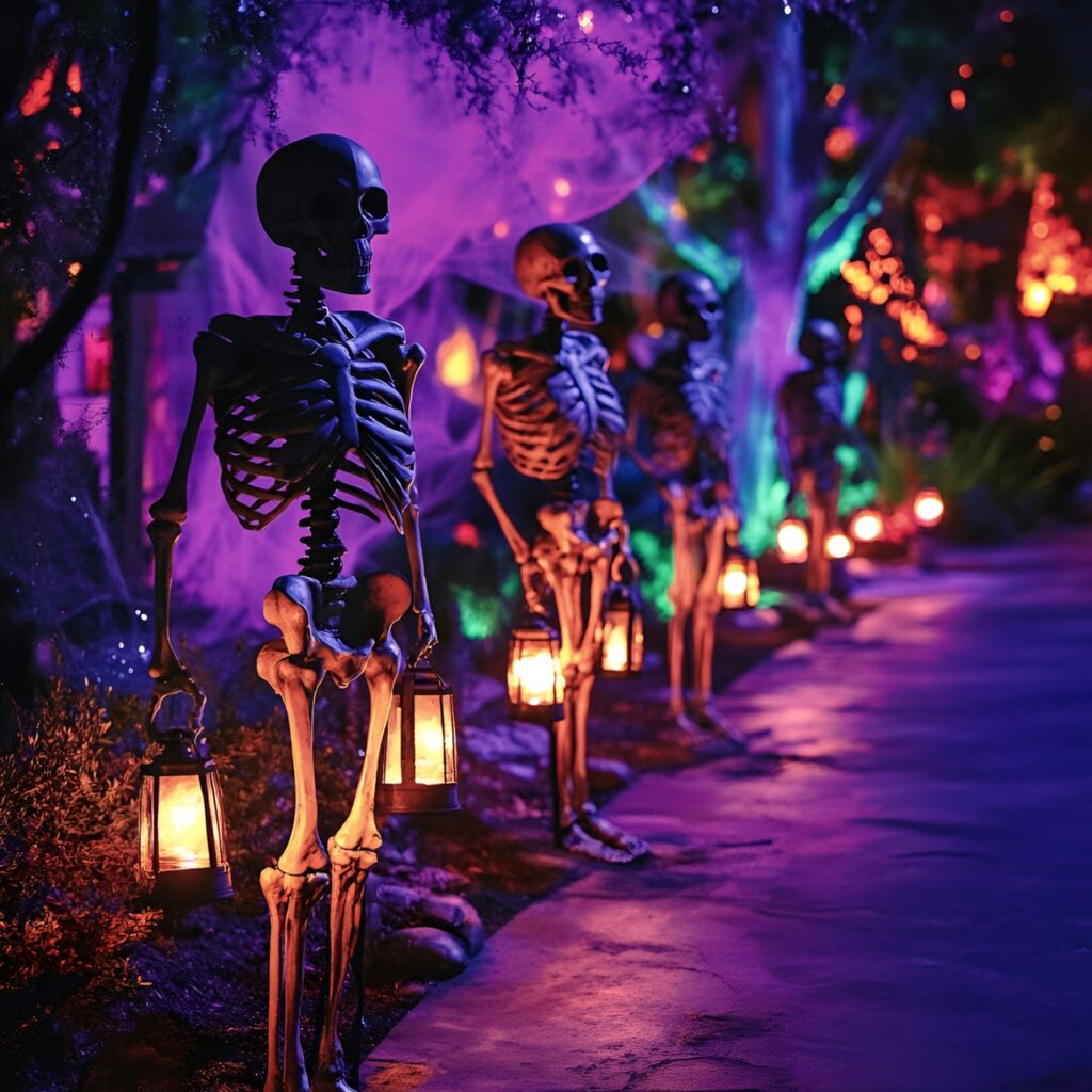 01. Skeleton Army Guarding the Driveway with Eerie Lantern Lights