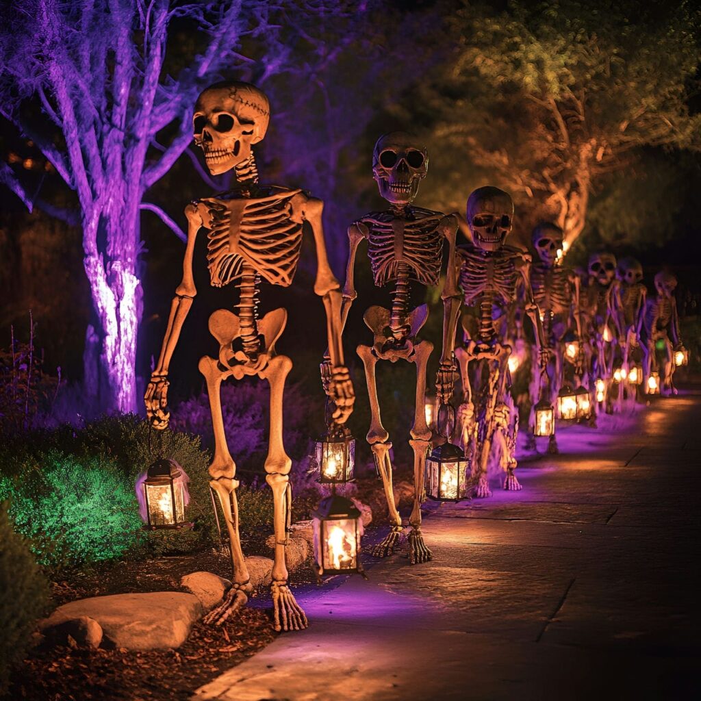 01. Skeleton Army Guarding the Driveway with Eerie Lantern Lights