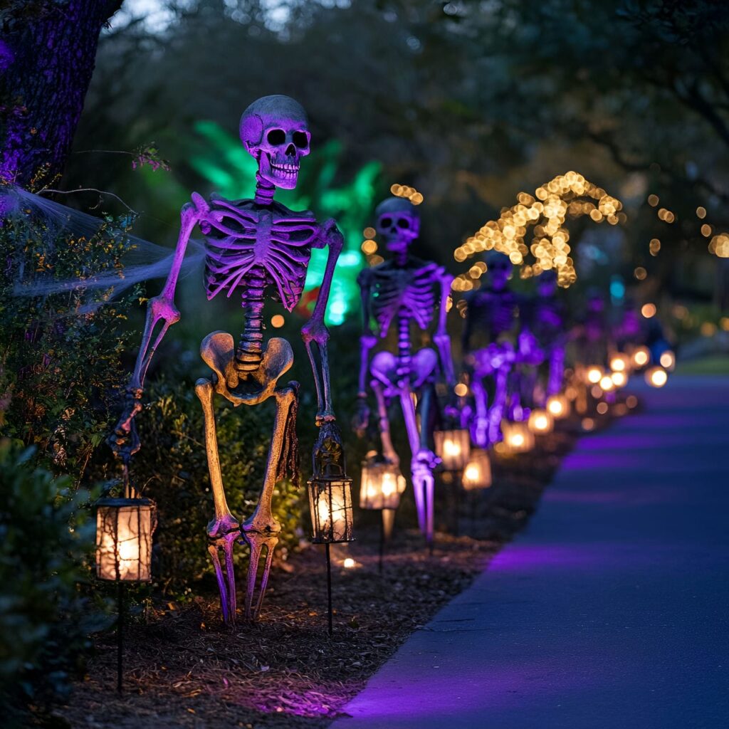 01. Skeleton Army Guarding the Driveway with Eerie Lantern Lights