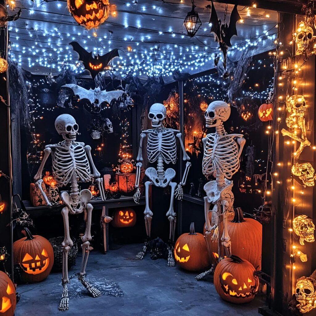 26. Spooky Skeleton Garage Party with Dancing Figures and Disco Lights