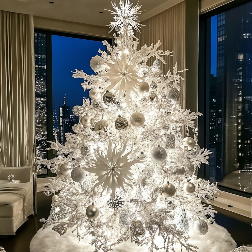 12. White & Silver Snowflake Tree with Glittering Icicles