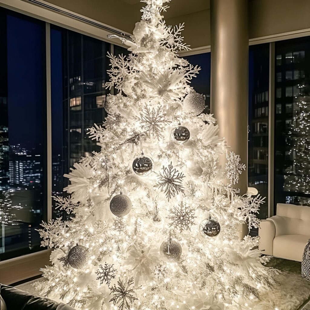 12. White & Silver Snowflake Tree with Glittering Icicles