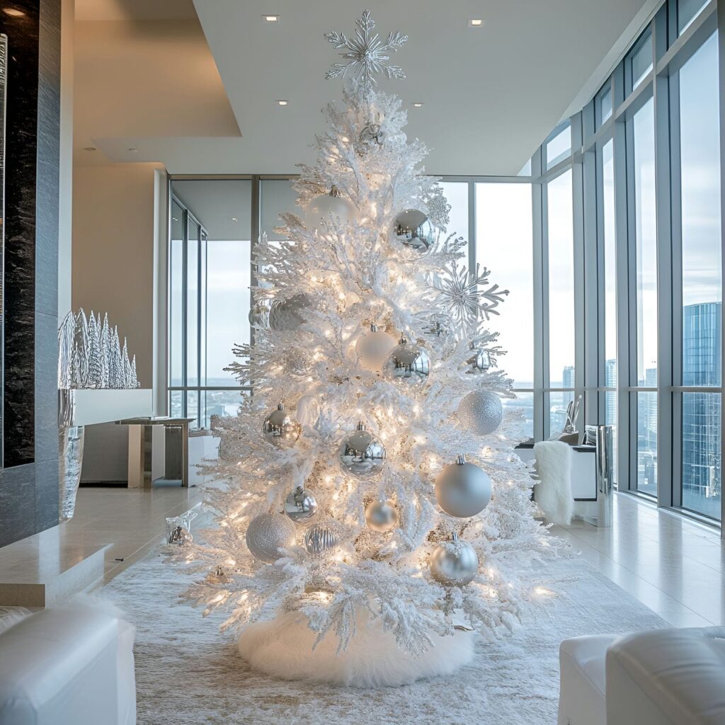 12. White & Silver Snowflake Tree with Glittering Icicles