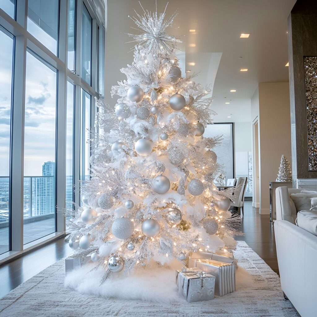 12. White & Silver Snowflake Tree with Glittering Icicles