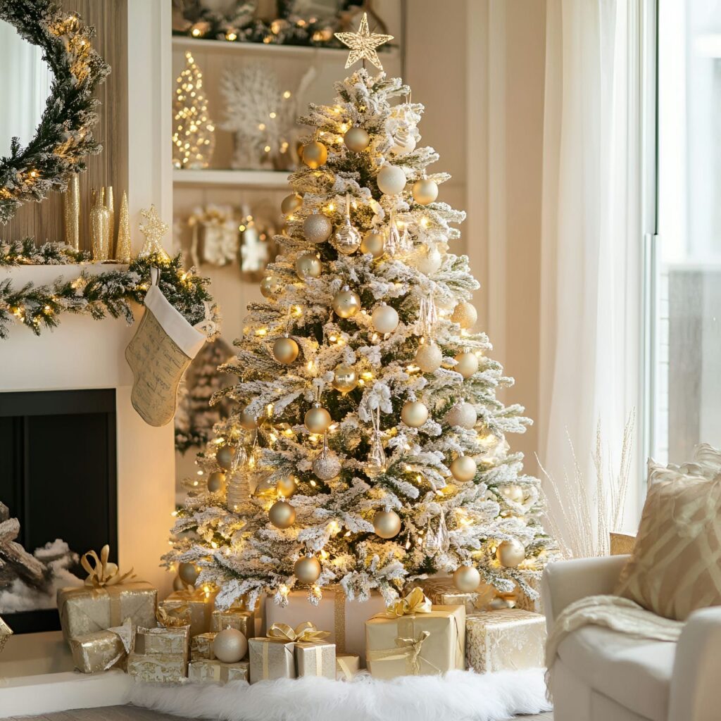 25. Soft Gold & Glam Tree with Delicate Lighting