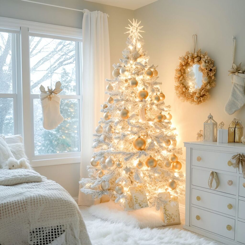 25. Soft Gold & Glam Tree with Delicate Lighting