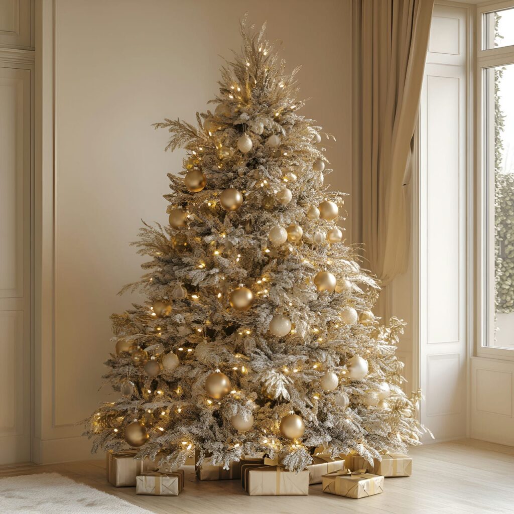 25. Soft Gold & Glam Tree with Delicate Lighting