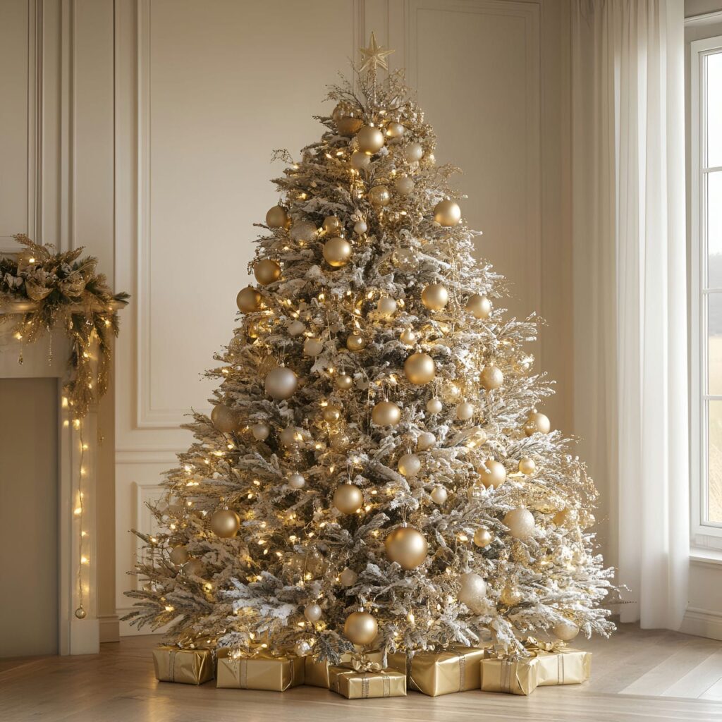 25. Soft Gold & Glam Tree with Delicate Lighting