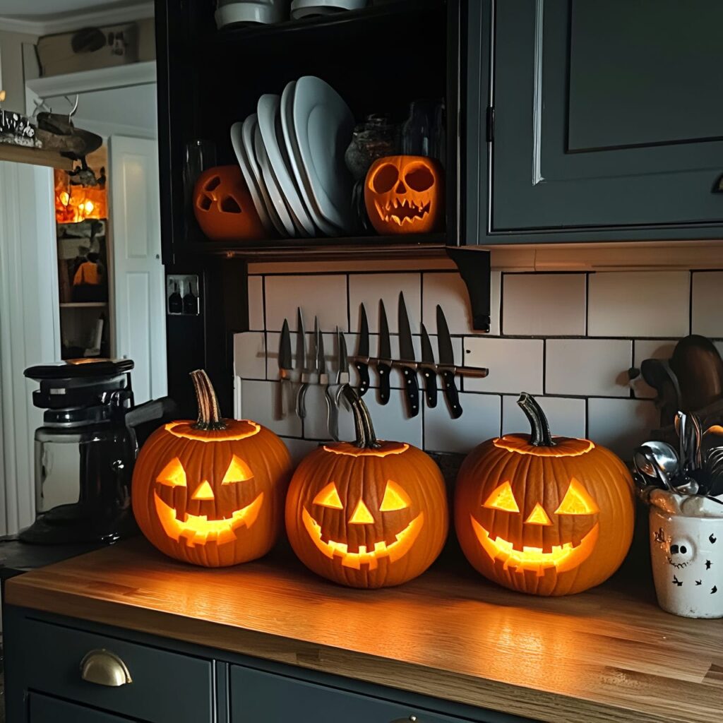 06. Spooky Pumpkin Lanterns with Flickering Candlelight