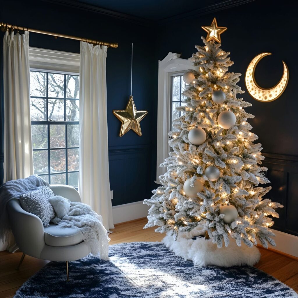 18. Starry Night Sky Tree With Moon Accents and Celestial Lights