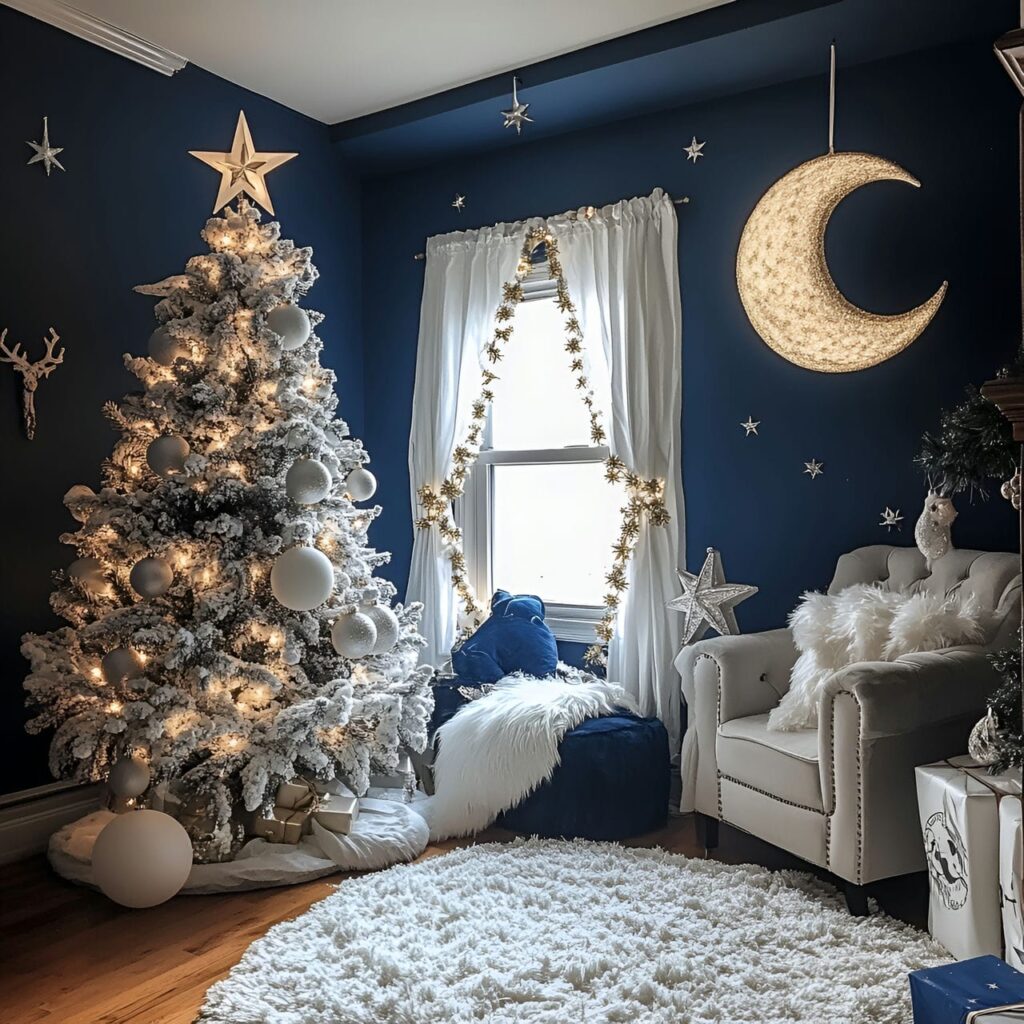 18. Starry Night Sky Tree With Moon Accents and Celestial Lights