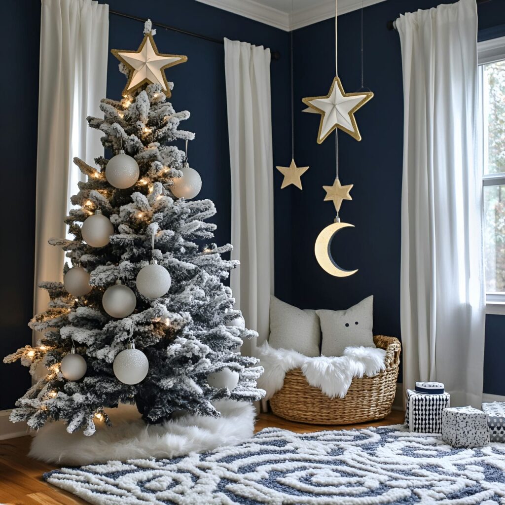 18. Starry Night Sky Tree With Moon Accents and Celestial Lights