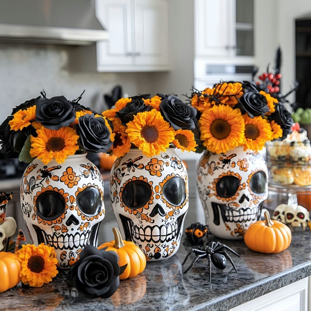 10. Sugar Skull Cookie Jars and Festive Halloween Counter Décor