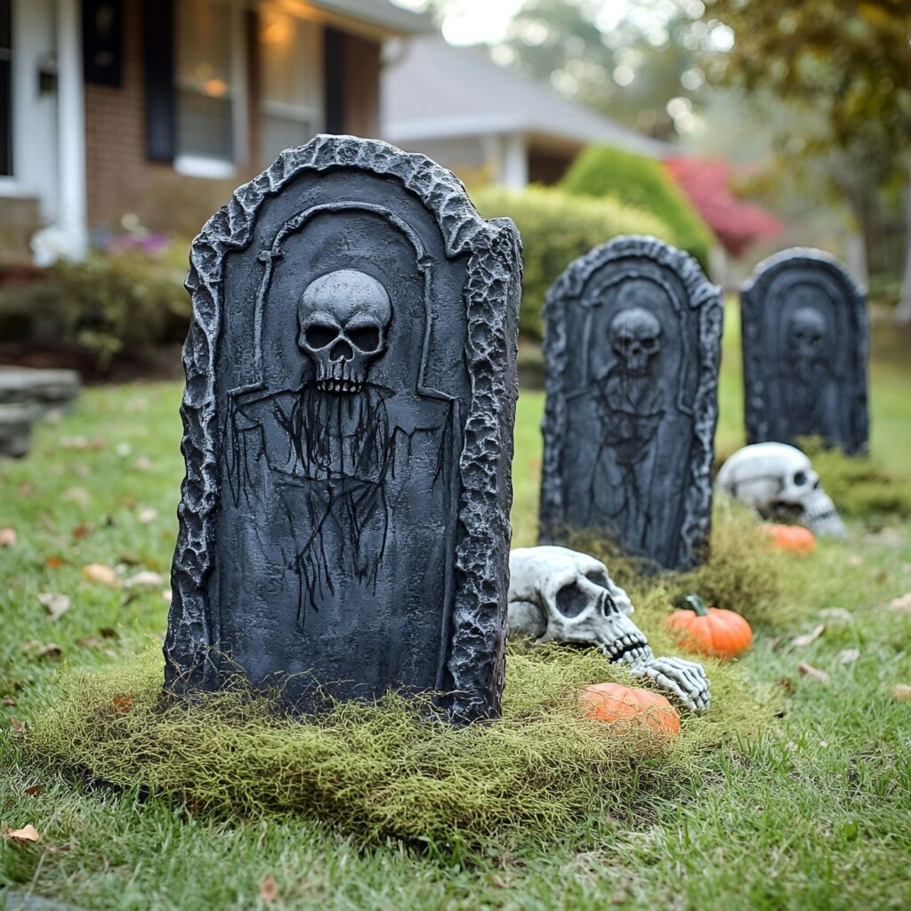 02. Tombstone Graveyard with Skeletons and Moss Accents