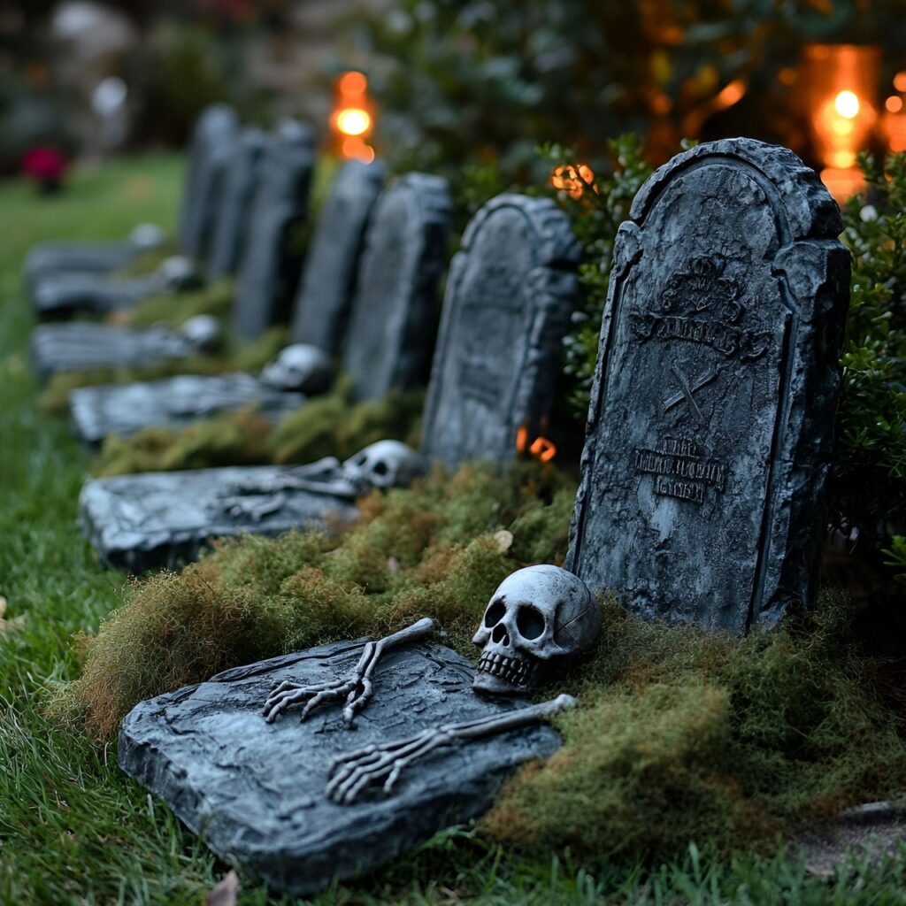 02. Tombstone Graveyard with Skeletons and Moss Accents